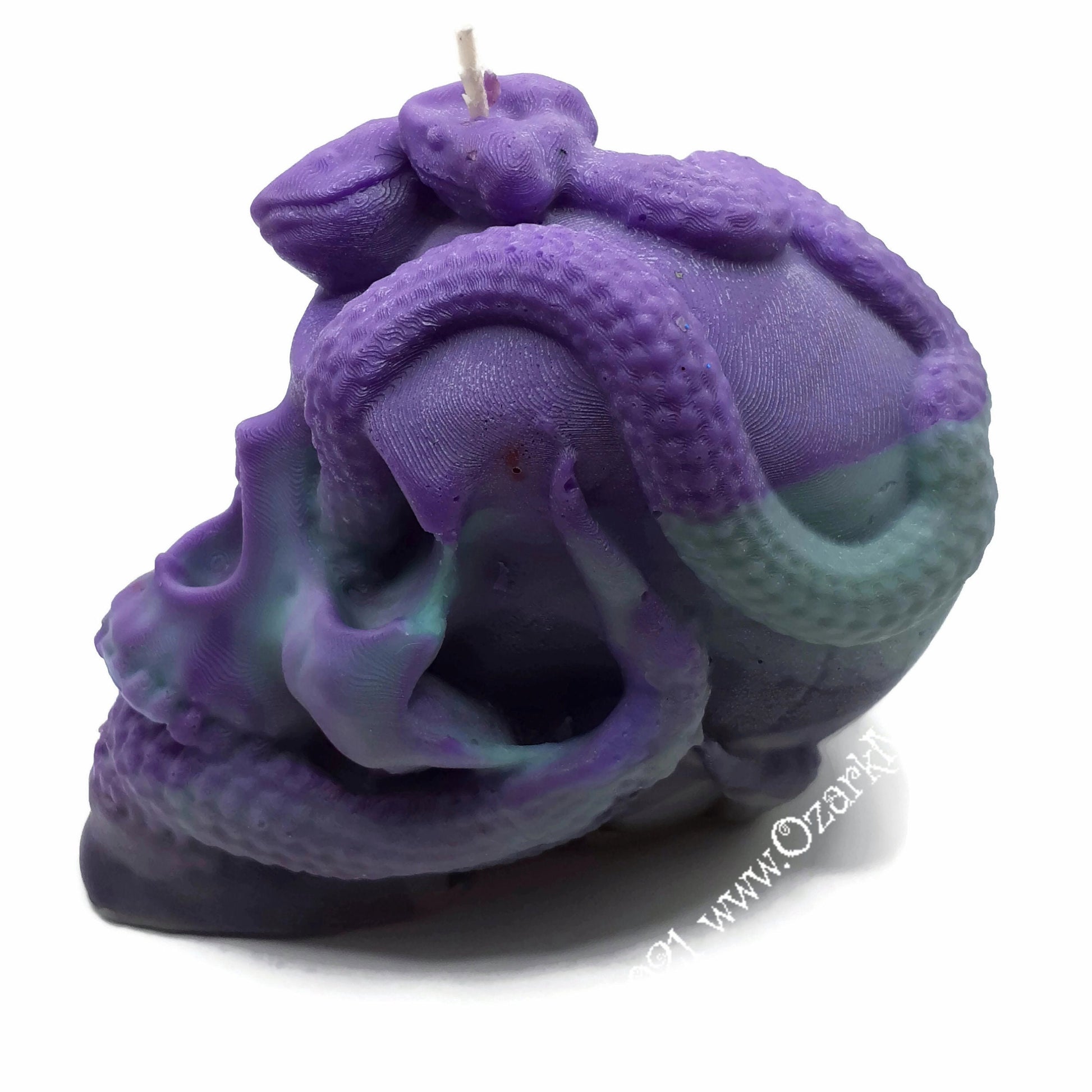 Purple, Teal, and Black Pastels One-of-a-Kind Human Skull & Snakes Candle 2.75"x4"- Candles of Skulls - Pagan Wicca Wiccan Altar Decorations