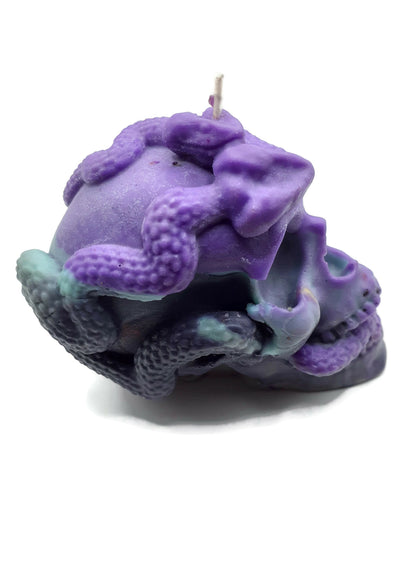 Purple, Teal, and Black Pastels One-of-a-Kind Human Skull & Snakes Candle 2.75"x4"- Candles of Skulls - Pagan Wicca Wiccan Altar Decorations