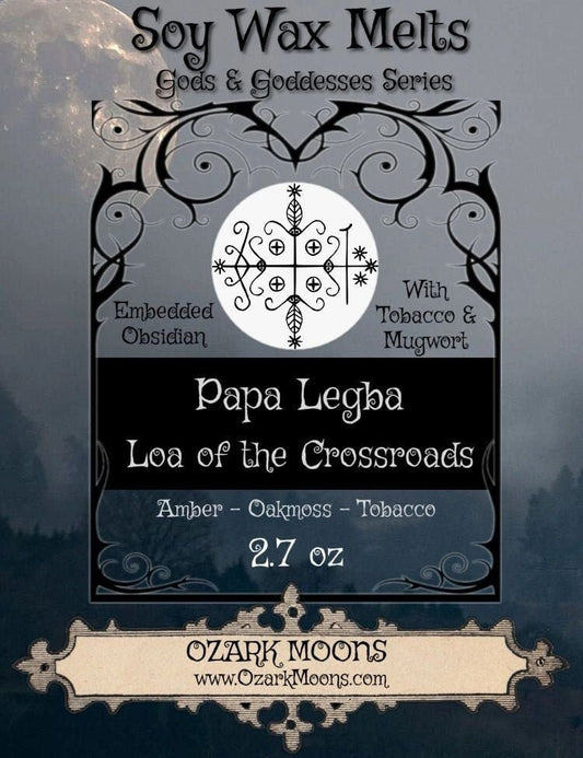 PAPA LEGBA Voodoo Loa Wax Melts with Black Obsidian and Tobacco Black Candle Tin or Tarts Highly Scented - Pagan Wiccan Wicca Voodoo Voudon