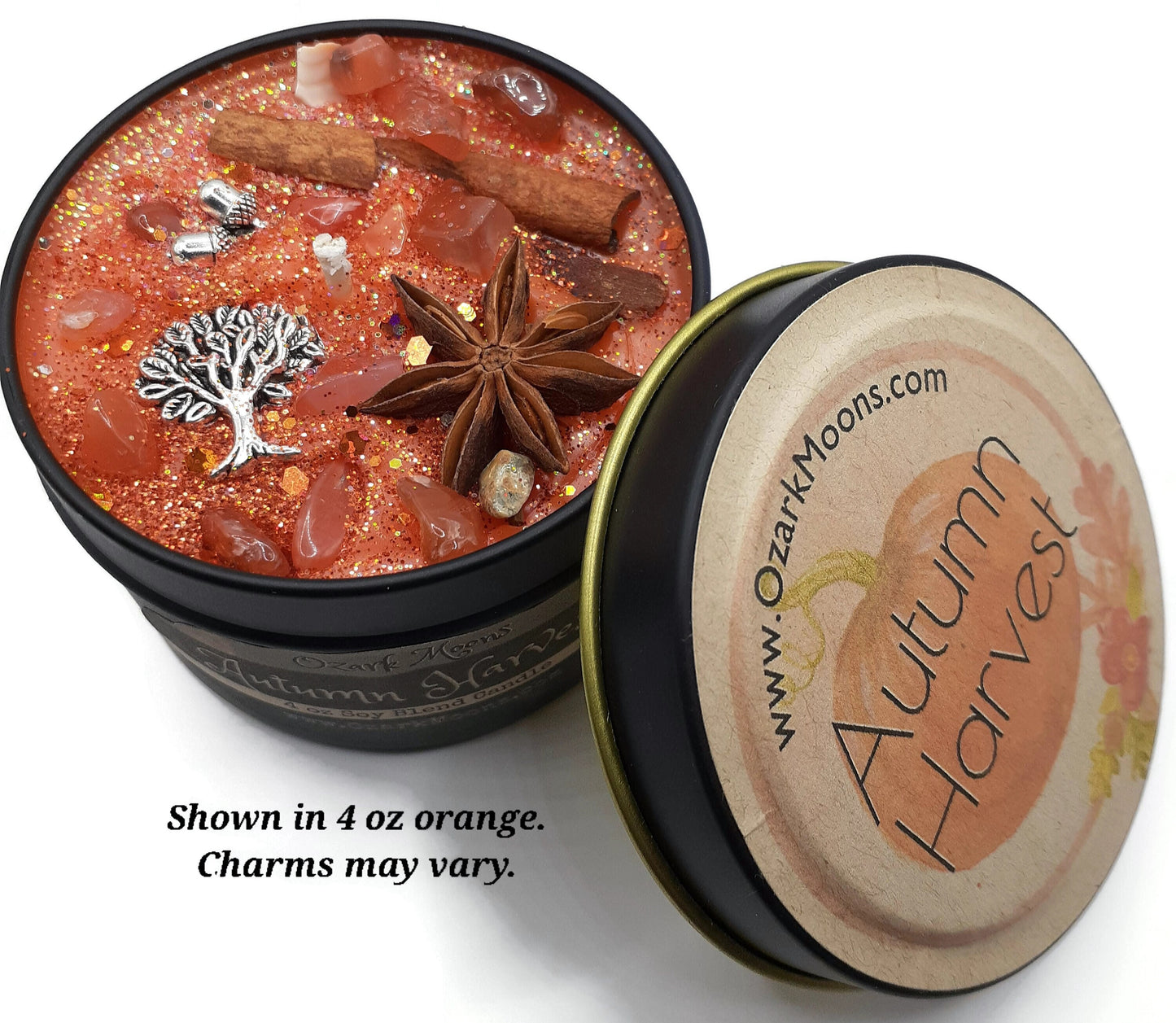 4 oz Candle Autumn Harvest - Soy Coconut Candles with Highly Scented Fall Leaves, Pumpkin, Apples, Molasses, Hayrides Scent in Tin with Lid