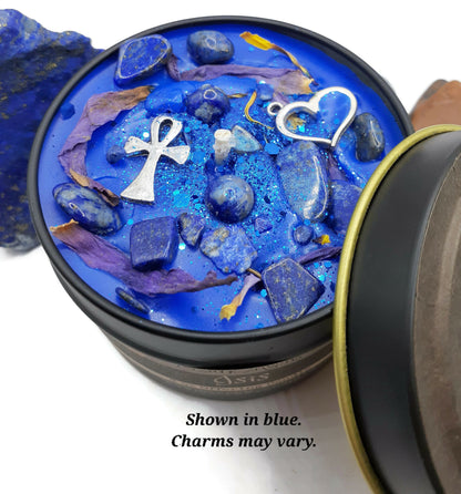 ISIS 4 oz Candle for the Egyptian Goddess of Healing, Magick, Love, Motherhood, Fertility Ritual Candles with Blue Lotus & Lapis Lazuli
