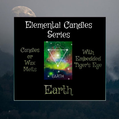 EARTH Element Candle or Wax Melts - Elemental Candles Series with Embedded Tiger's Eye Crystals