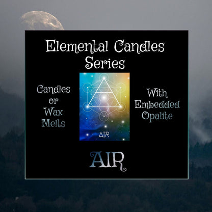 AIR Element Candle or Wax Melts - Elemental Candles Series with Embedded Opalite Crystals