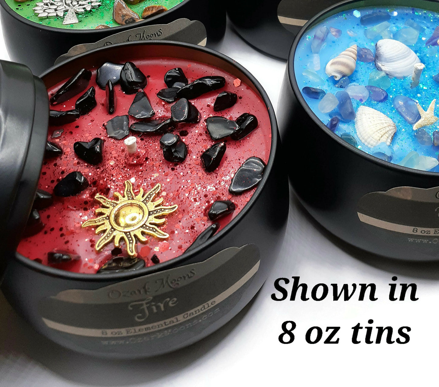 FIRE Element Candle or Wax Melts - Elemental Candles Series with Embedded Obsidian Crystals