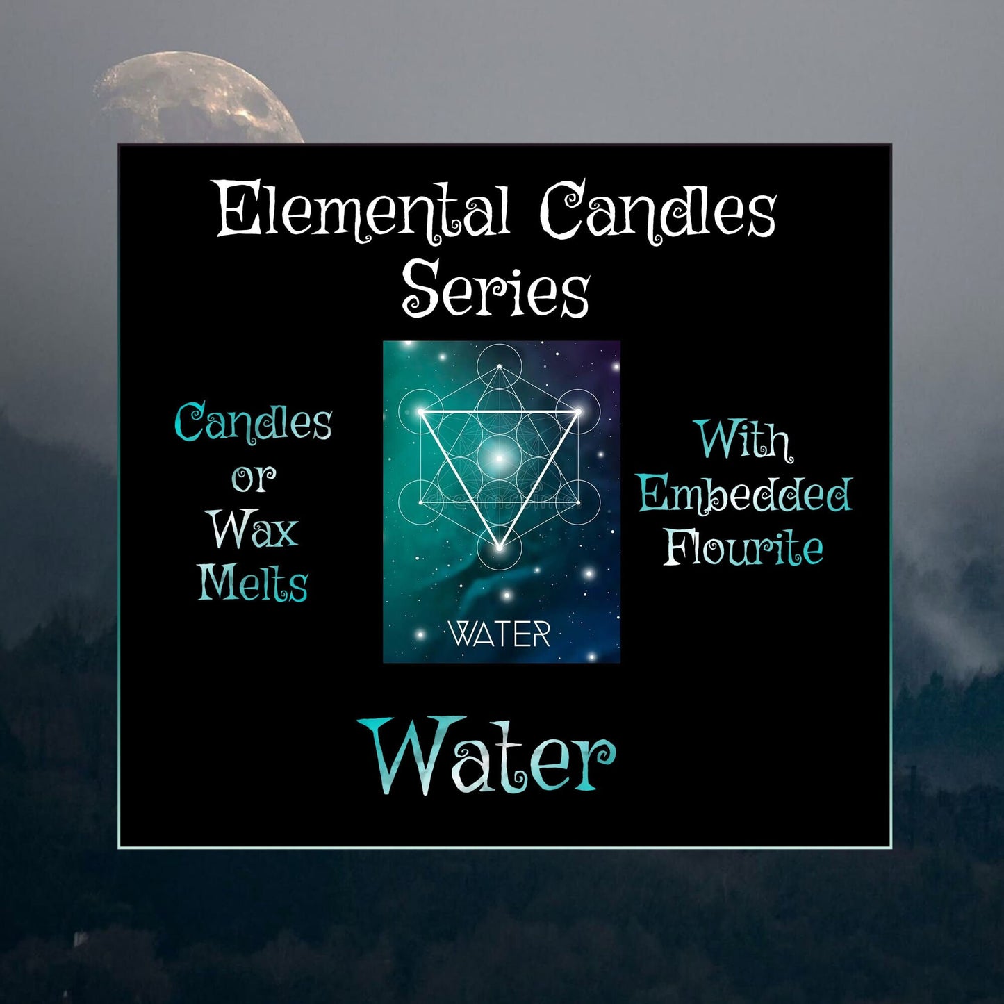 WATER Element Candle or Wax Melts - Elemental Candles Series with Embedded Rainbow Fluorite Crystals