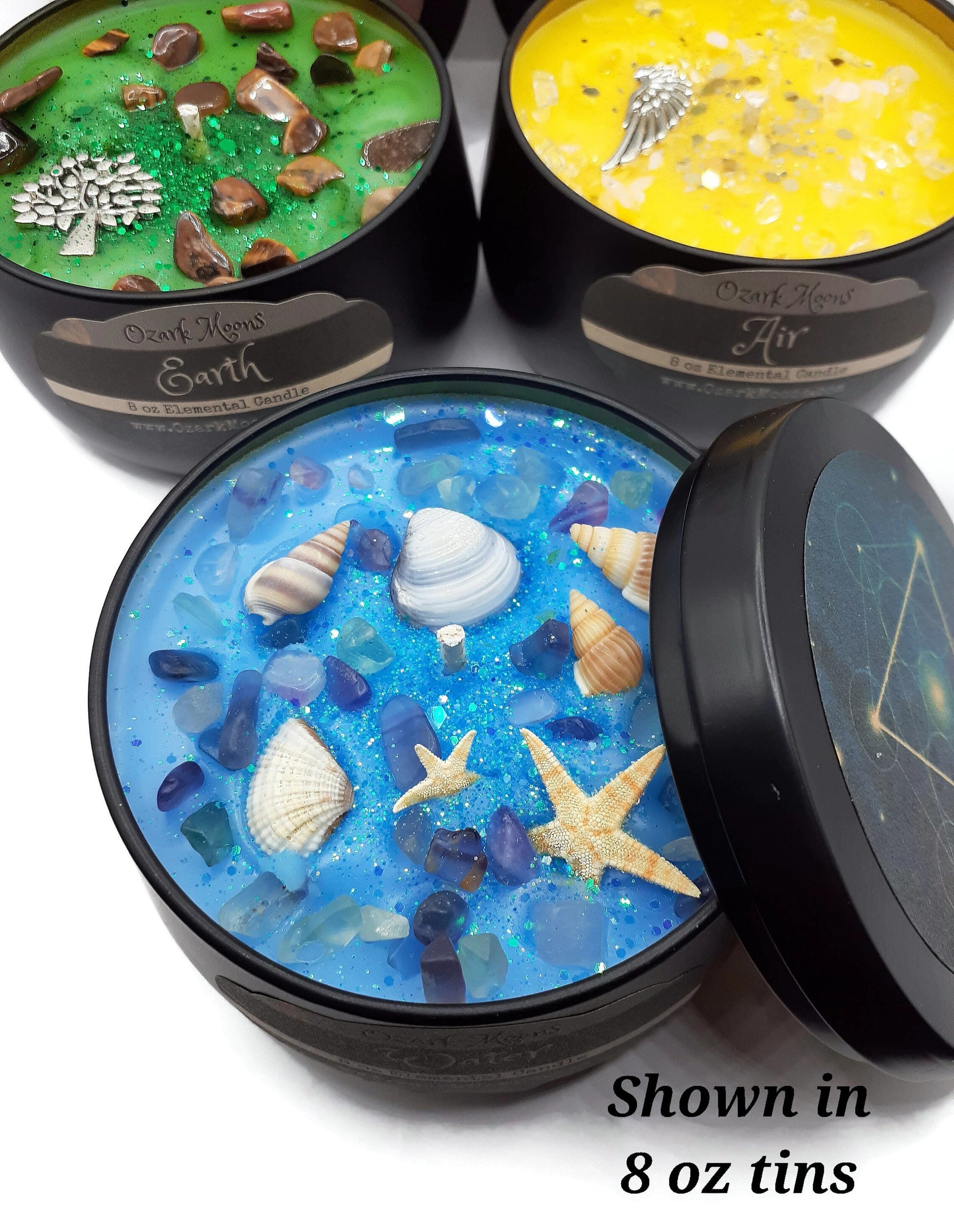 WATER Element Candle or Wax Melts - Elemental Candles Series with Embedded Rainbow Fluorite Crystals