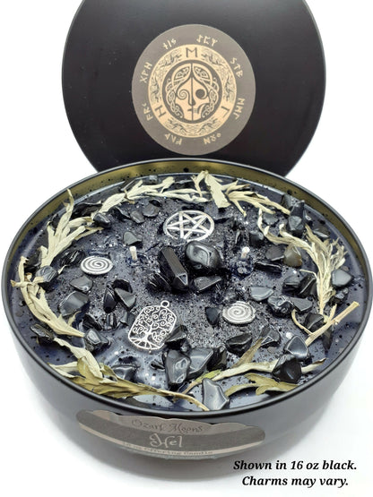 HEL 16 oz Norse Goddess and Jotunn of the Underworld and the Dead Offering Ritual Candle With Obsidian and Wormwood - Witch Candles Pagan