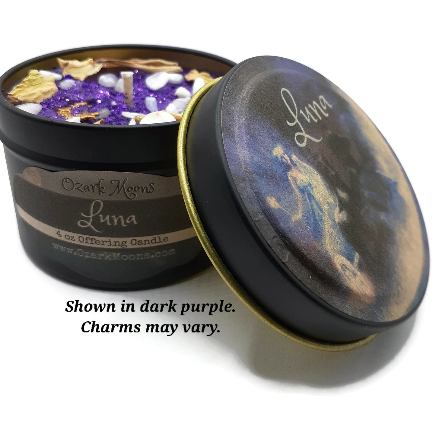 LUNA 4 oz Candle Roman Goddess of the Moon With Moonflowers and Moonstone - Pagan Wiccan Candles for Offering and Rituals Witch Witchy