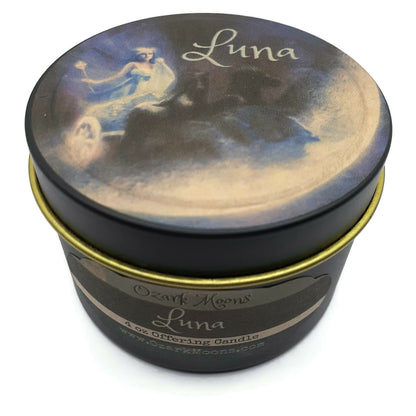 LUNA 4 oz Candle Roman Goddess of the Moon With Moonflowers and Moonstone - Pagan Wiccan Candles for Offering and Rituals Witch Witchy