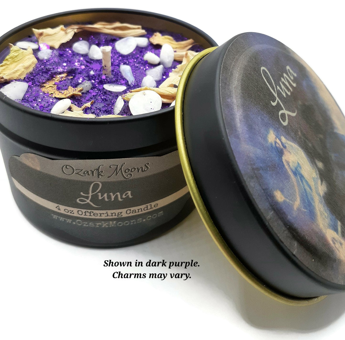 LUNA 4 oz Candle Roman Goddess of the Moon With Moonflowers and Moonstone - Pagan Wiccan Candles for Offering and Rituals Witch Witchy