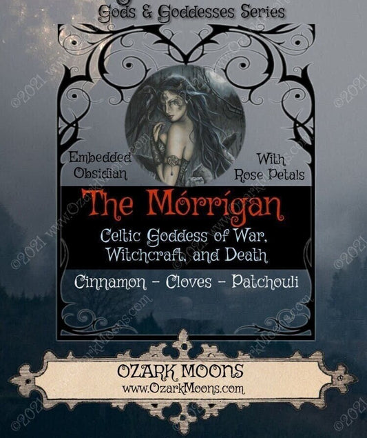 The Morrigan Celtic Goddess of War, Battle, Death, and Witchcraft Wax Melts or Candles With Obsidian and Red Rose Petals Tarts - Pagan