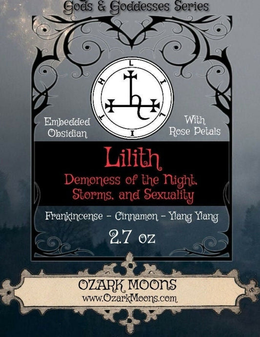 Lilith Lillith Demoness and Enchantress of Night, Storms, Sexuality and Lust Wax Melts or Candles With Obsidian and Red Rose Petals Tarts