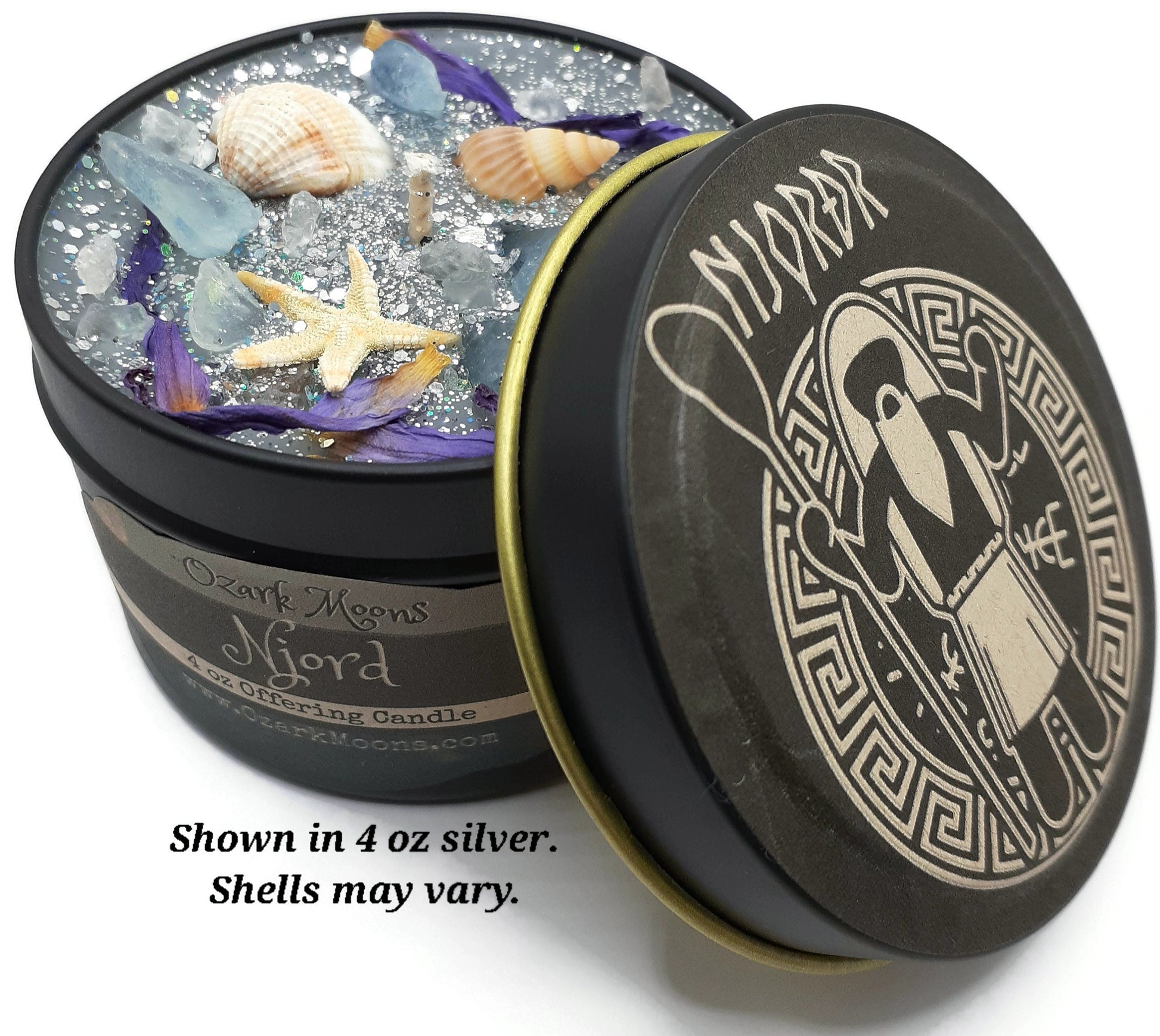 NJORD Norse God of Wind Seafaring 4oz Soy Candle - Amber Musk and Lavender - Sea Salt, Aquamarine, Blue Lotus, Ocean, Witch Candles Pagan