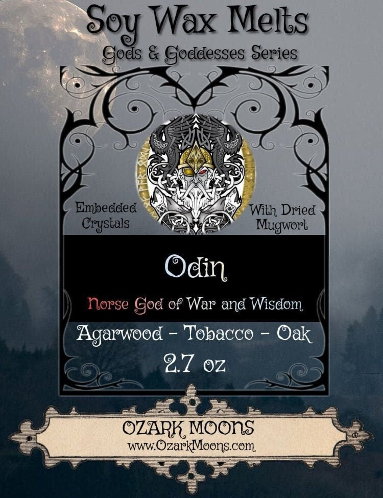 ODIN - Norse God of War and Wisdom - Offering Wax Melts or Candles with Mugwort and Tiger's Eye- Heathen Asatru Pagan Candle or Ritual Melts