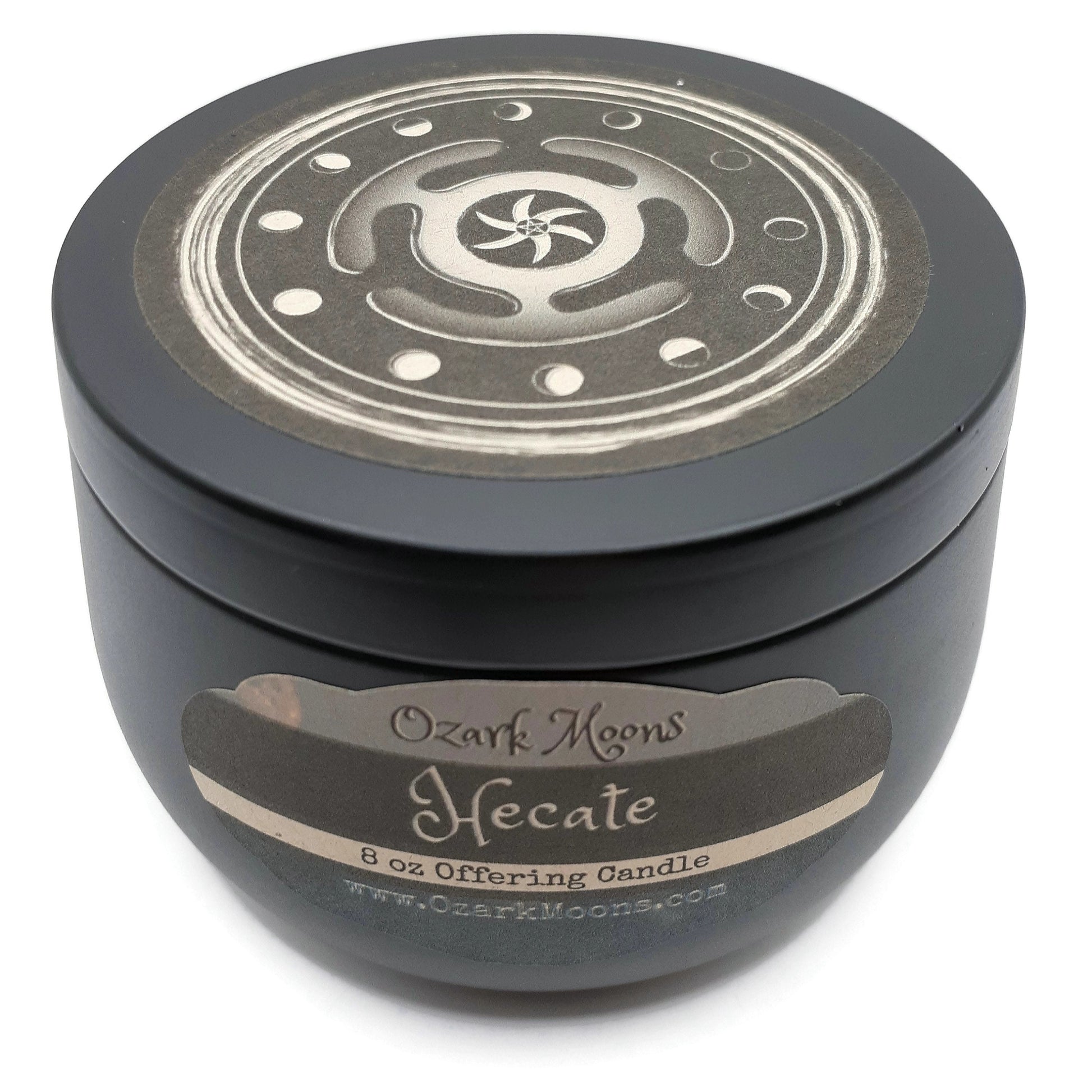 HECATE (Hekate) 8oz Greek Goddess of Witchcraft, the Underworld, Lunar Magic Candle - Musky Amber with Obsidian & Moonflowers - Witch Pagan