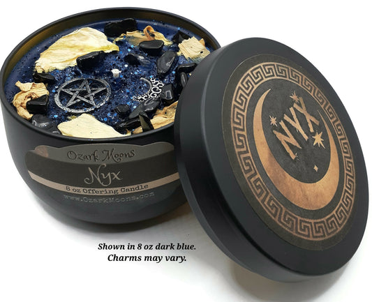 NYX 8 oz Greek Primordial Greek Goddess of the Night Soy Blend Candle - Musky Amber Amyris Sandalwood Frankincense - Witch Candles Pagan