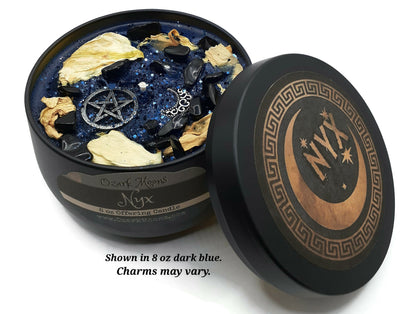 NYX 8 oz Greek Primordial Greek Goddess of the Night Soy Blend Candle - Musky Amber Amyris Sandalwood Frankincense - Witch Candles Pagan