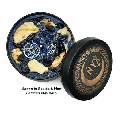 NYX 8 oz Greek Primordial Greek Goddess of the Night Soy Blend Candle - Musky Amber Amyris Sandalwood Frankincense - Witch Candles Pagan