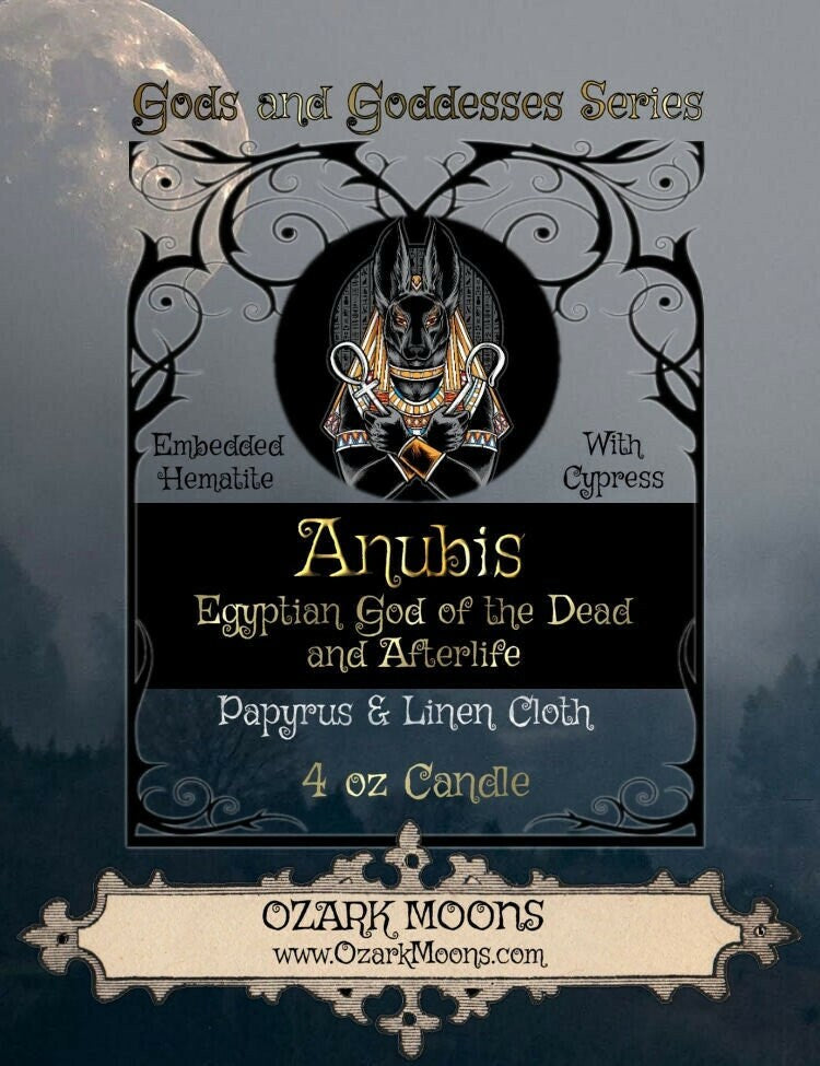 ANUBIS 4 oz Candle aka Anpu Inpu Egyptian God of the Dead and the Underworld With Hematite & Cypress - Pagan Wiccan Offering Ritual Candles