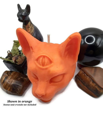 Bast Bastest Cat Head Pillar Candle - Egyptian Goddess of Protection and Cats - Customizable Pagan Wiccan Altar or Ritual Candles